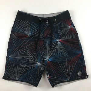 VOLCOM Board Shorts Color Black With Design Men's Size 32. Swim/ Surf Apparel